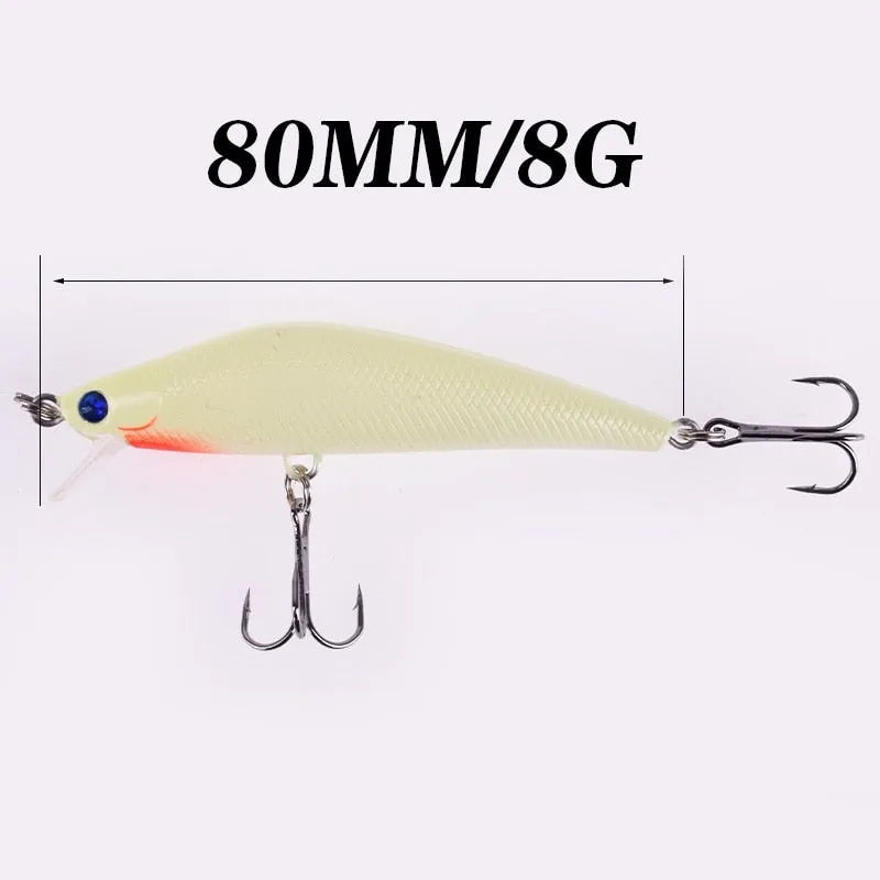 1Pcs 3D Luminous Night Fishing Bait 8cm 8g Bass Minnow Lures With Treble Hooks Artificial Hard Crankbaits Pike Carp Pesca Tackle