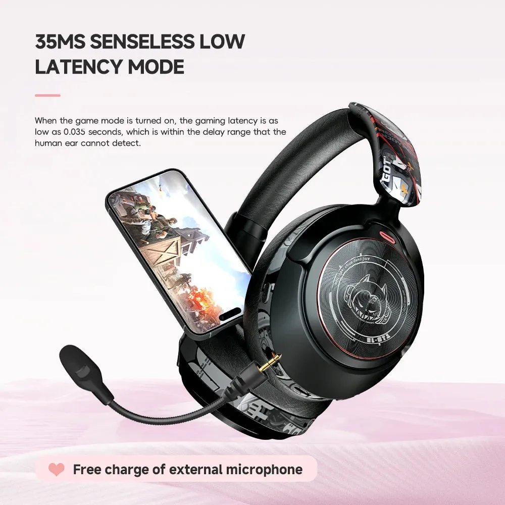 2024 Hand Painted ANC Wireless Headphones Over Ear Active Noise Cancelling Bluetooth 5.4 Headset Deep Bass with Microphones