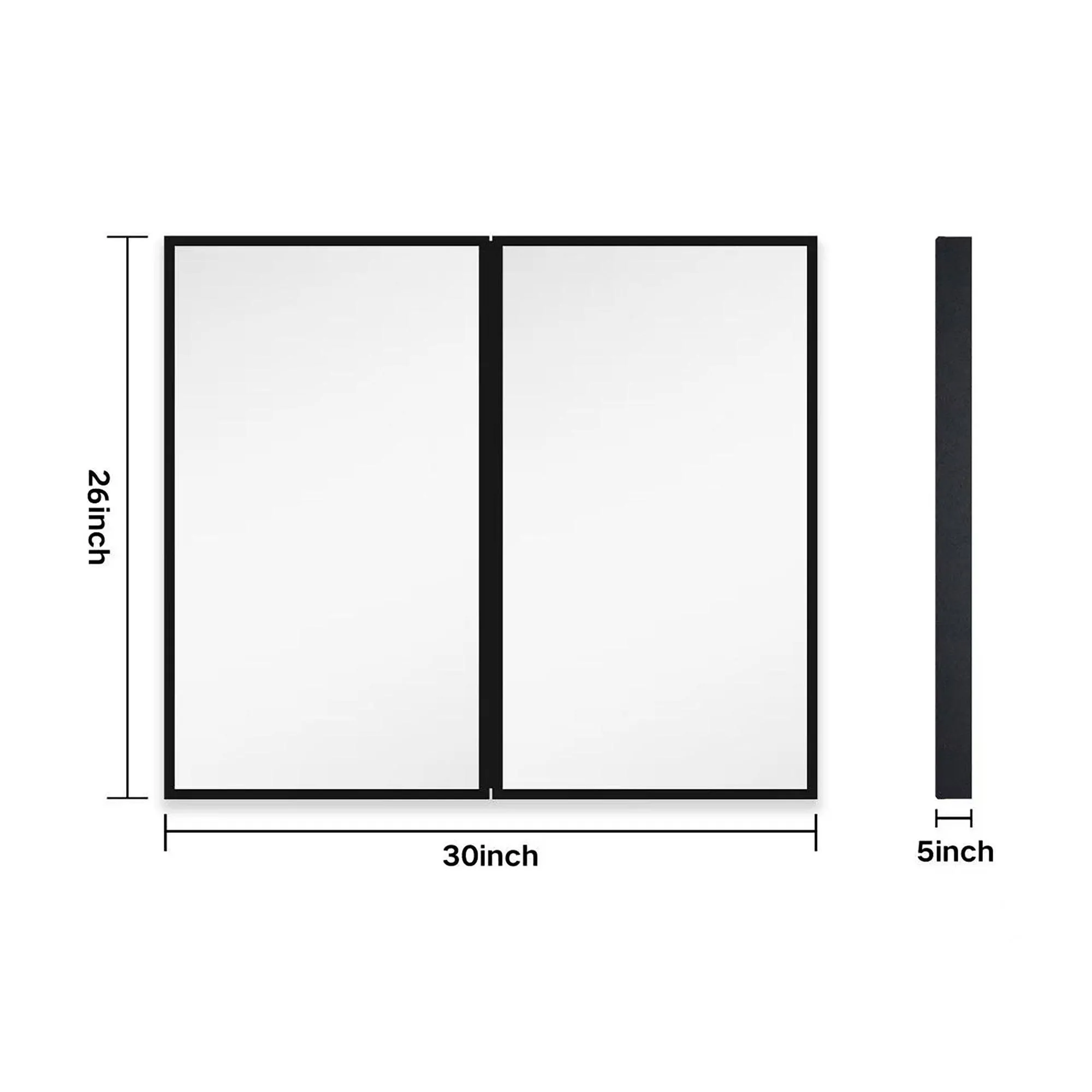 26 in. W x 30 in. H Black Framed Wall Mounted or Recessed Bathroom Double doors Medicine Cabinet with Mirror