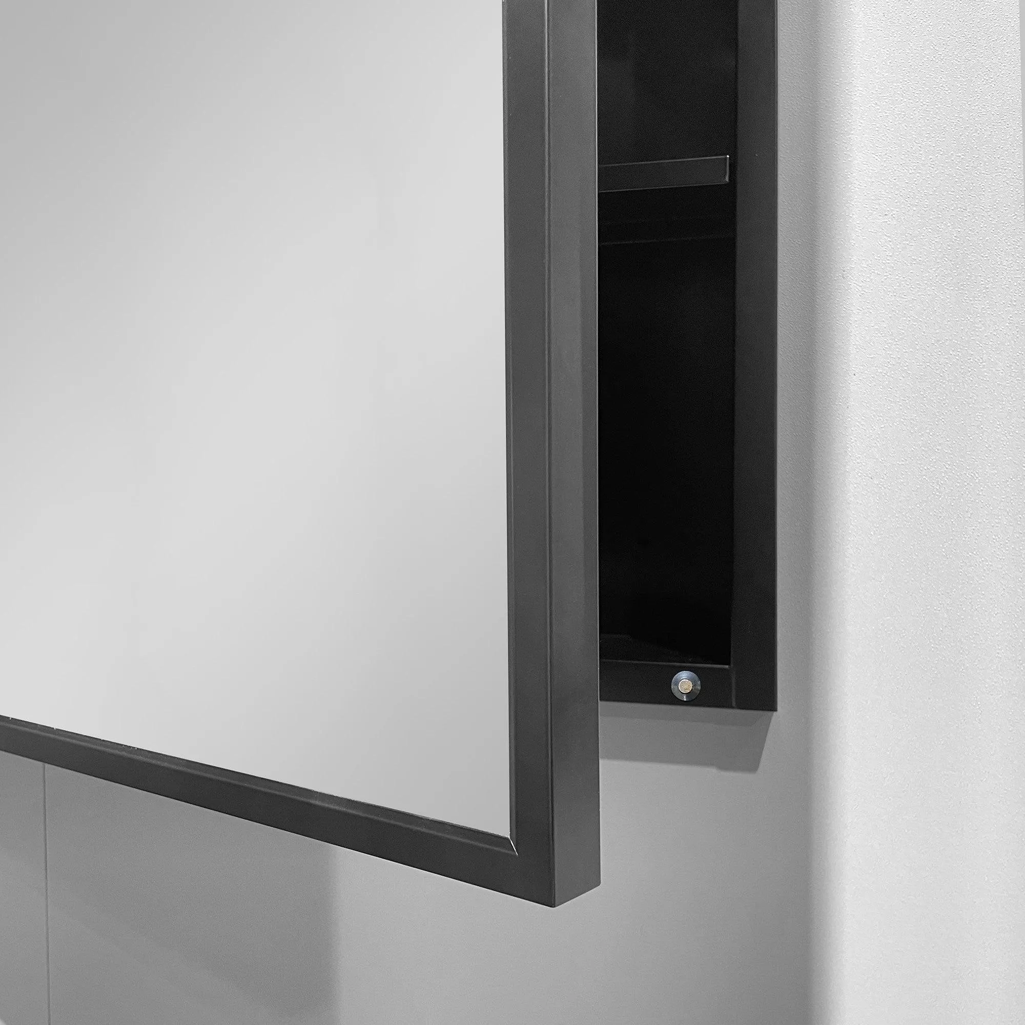 26 in. W x 30 in. H Black Framed Wall Mounted or Recessed Bathroom Double doors Medicine Cabinet with Mirror