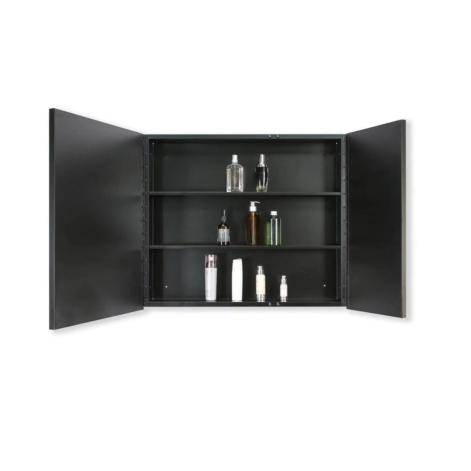 26 in. W x 30 in. H Black Framed Wall Mounted or Recessed Bathroom Double doors Medicine Cabinet with Mirror