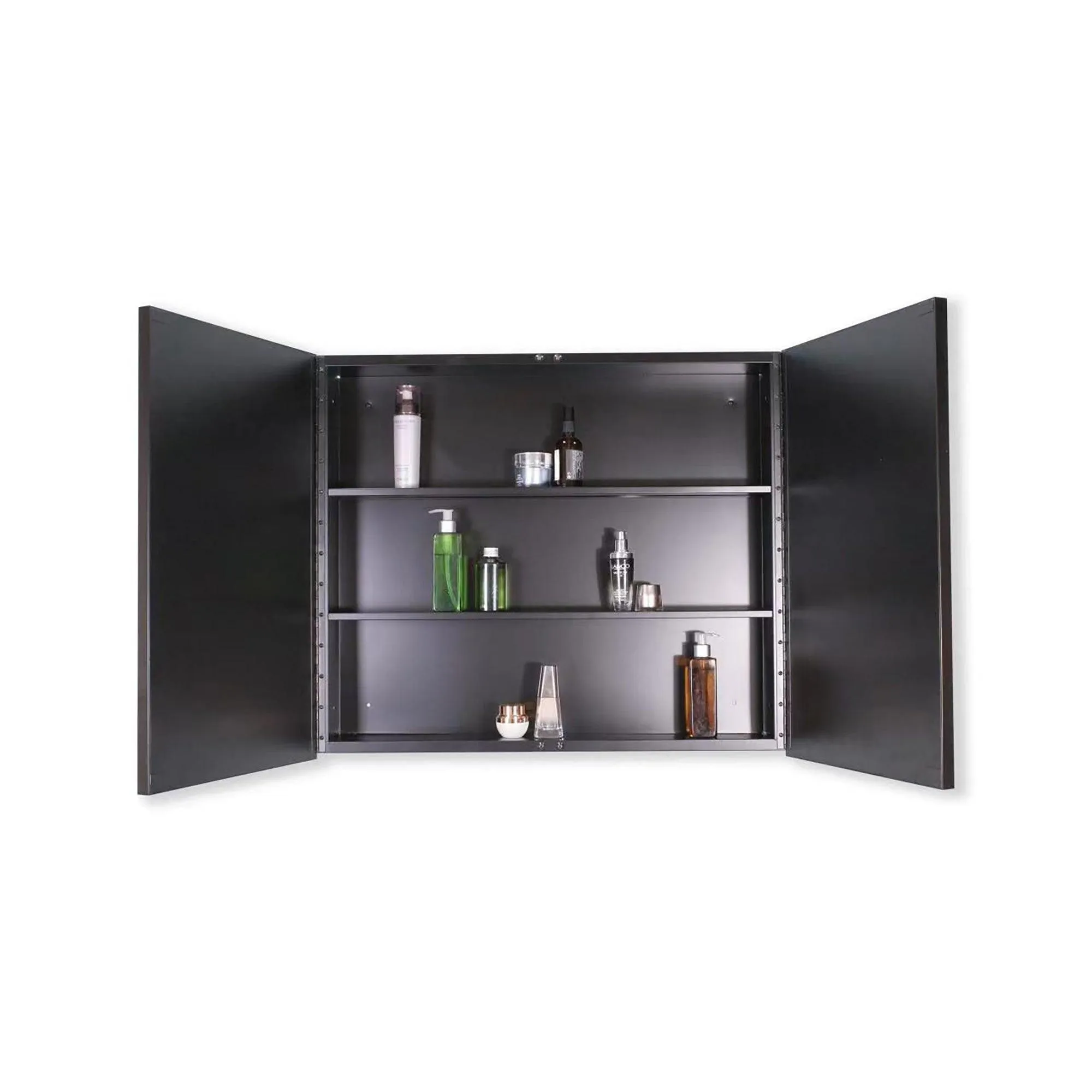 26 in. W x 30 in. H Black Framed Wall Mounted or Recessed Bathroom Double doors Medicine Cabinet with Mirror