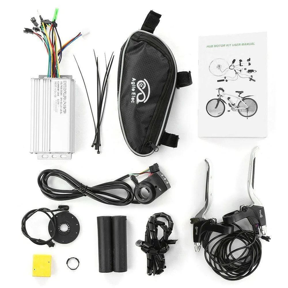 26x1.75'' Electric Bike Conversion Kit Bike Rear Wheel Hub Motor Kit 48V 1000W Powerful E-Bike Motor Kit Brushless Controller PAS Signal Light Bike Brake Shifter Kit