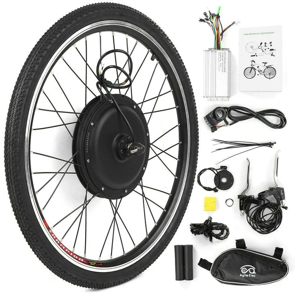 26x1.75'' Electric Bike Conversion Kit Bike Rear Wheel Hub Motor Kit 48V 1000W Powerful E-Bike Motor Kit Brushless Controller PAS Signal Light Bike Brake Shifter Kit