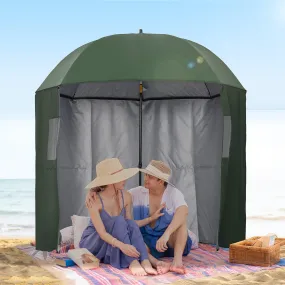 2m Beach Parasol Fishing Umbrella Brolly with Sides and Push Botton Tilt Sun Shade Shelter with Carry Bag, UV30 , Green