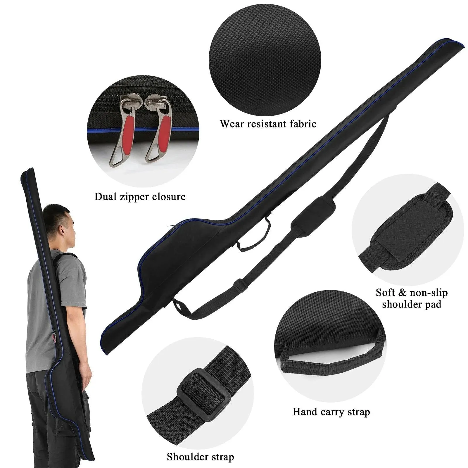 63'' Portable Fishing Pole Bag Folding Fishing Pole Holder Large Capacity Rod Tackle Organizer Storage Bag For Outdoor Fishing