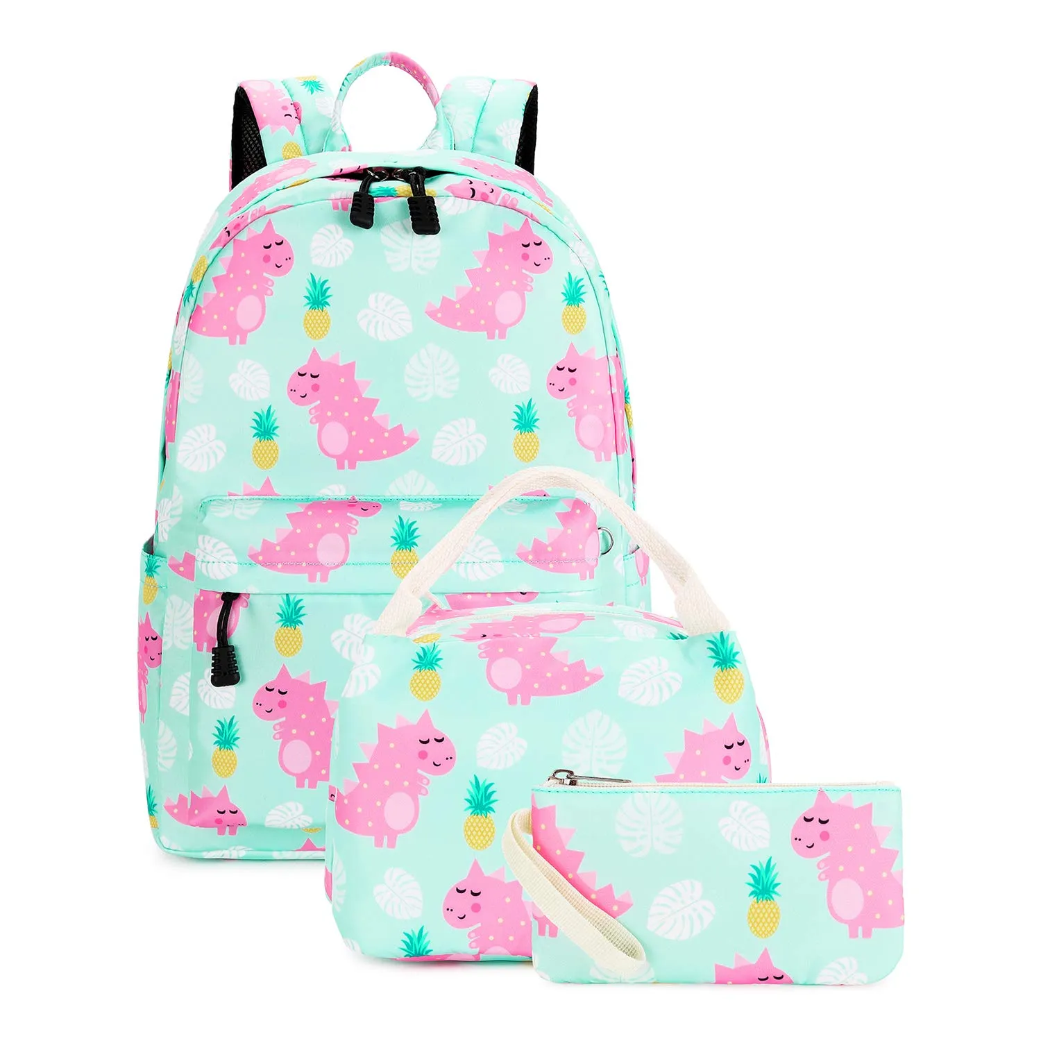 Abshoo Cute Lightweight Kids School Backpack With Lunch Bag Teal Dinosaur Set