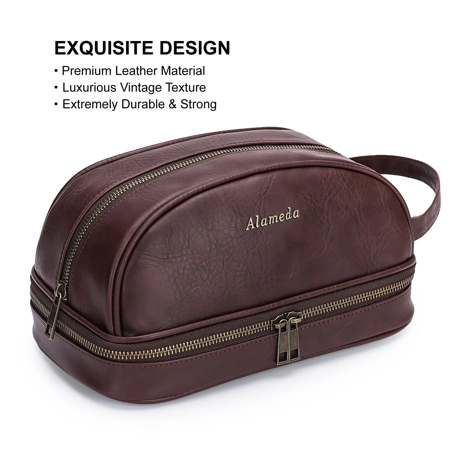 Alameda Toiletry Bag for Men, PU Leather Travel Organizer Shaving Bag Water-resistant Dopp Kit for Toiletries Accessories Black