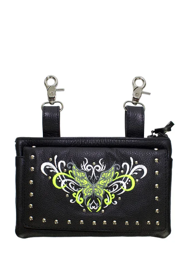 All Naked Cowhide Leather Lime Green Butterfly Belt Bag