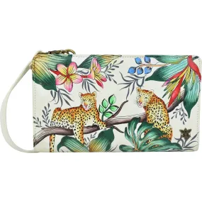 Anuschka Organizer Wallet Crossbody Jungle Queen Ivory Leather