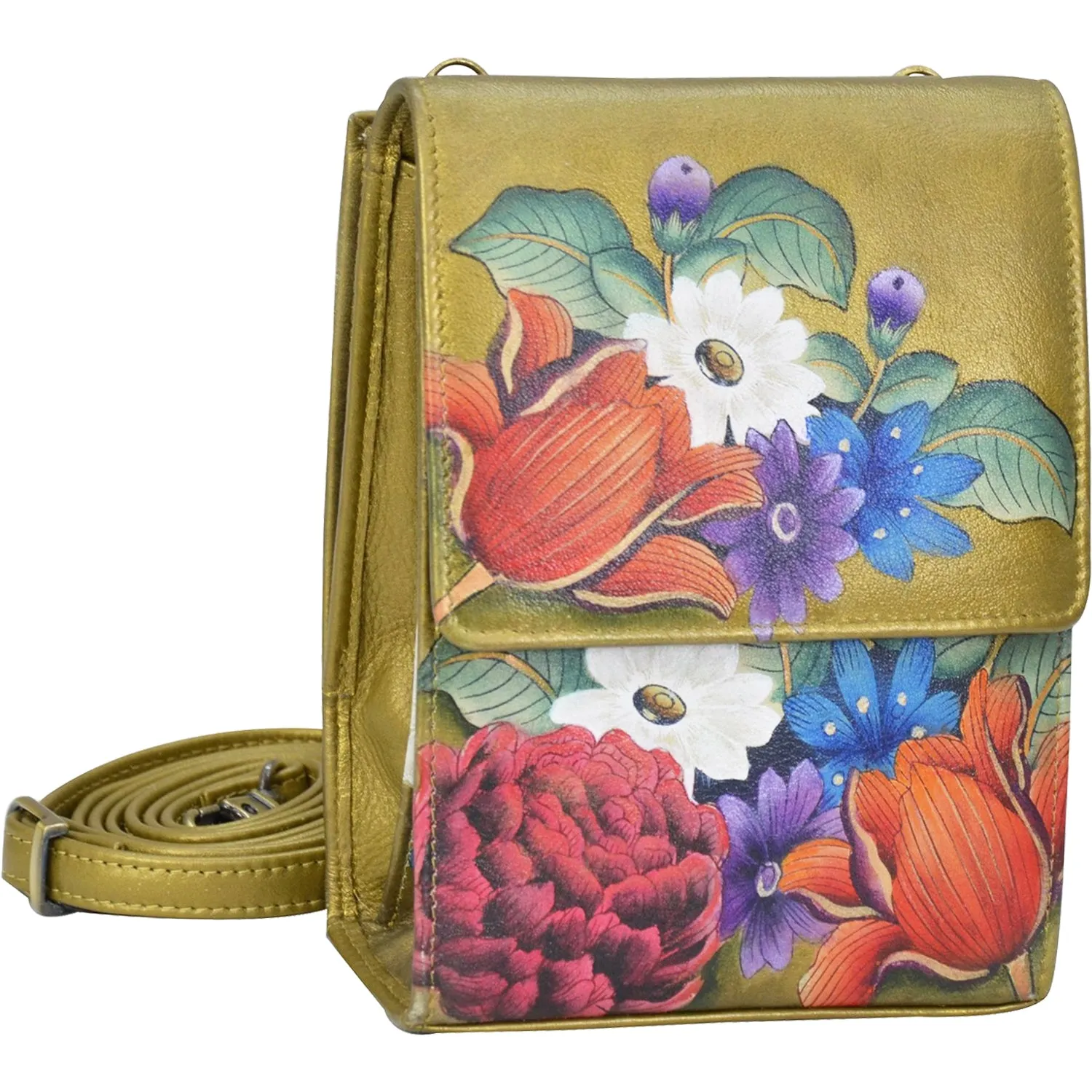 Anuschka Triple Compartment Crossbody Organizer Dreamy Floral Leather