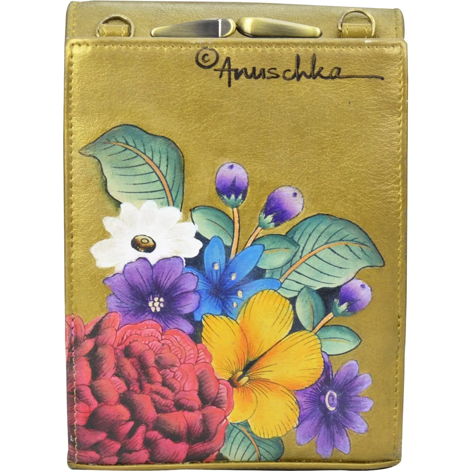 Anuschka Triple Compartment Crossbody Organizer Dreamy Floral Leather