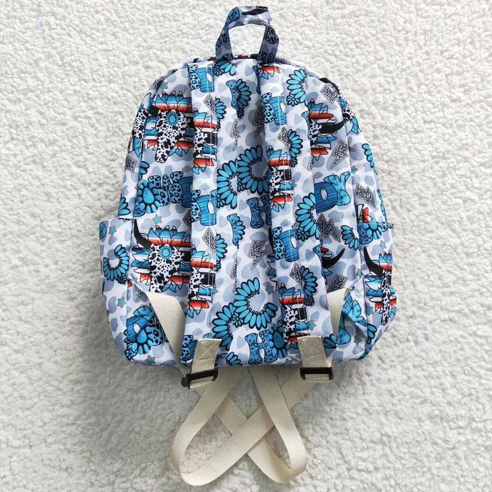 Baby Kids Backpacks Howdy Cow Turquoise Print Western Bags BA0076