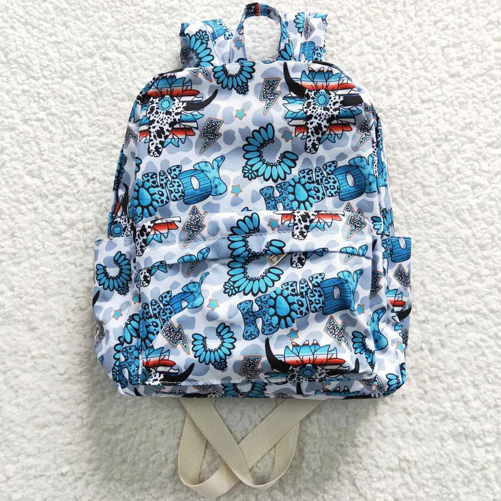 Baby Kids Backpacks Howdy Cow Turquoise Print Western Bags BA0076