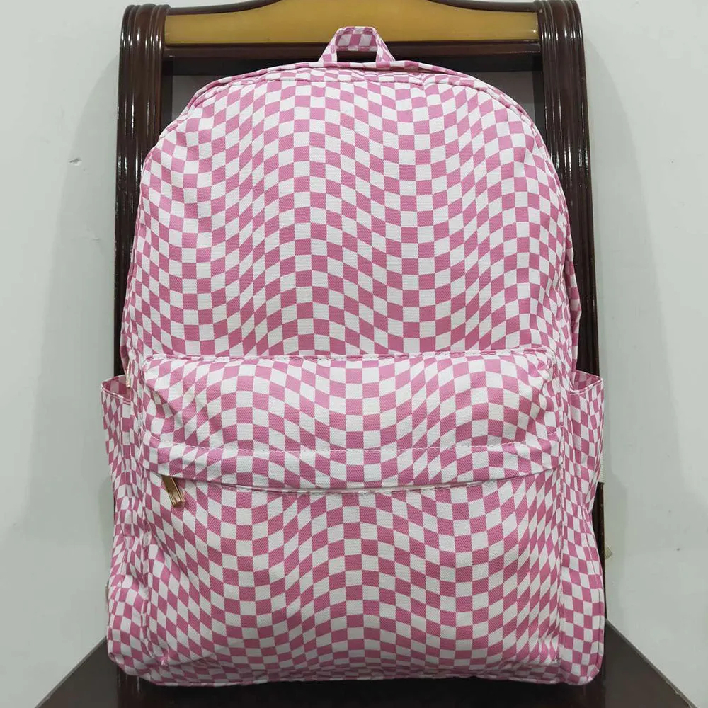 Baby Kids Girls Backpacks Pink Checkered Backpack Zip Back Bags BA0245