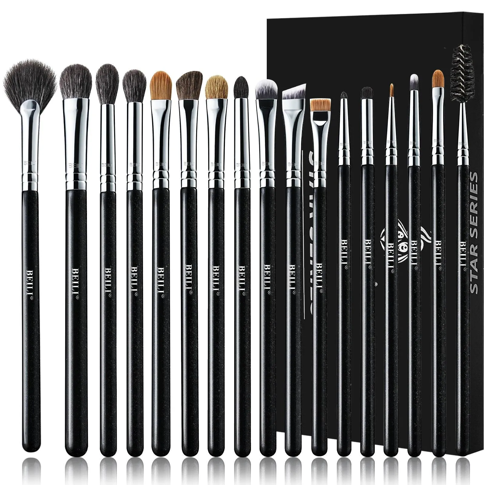 BEILI 17Pcs Eye Makeup Brush Set Wool Premium Professionals NE17