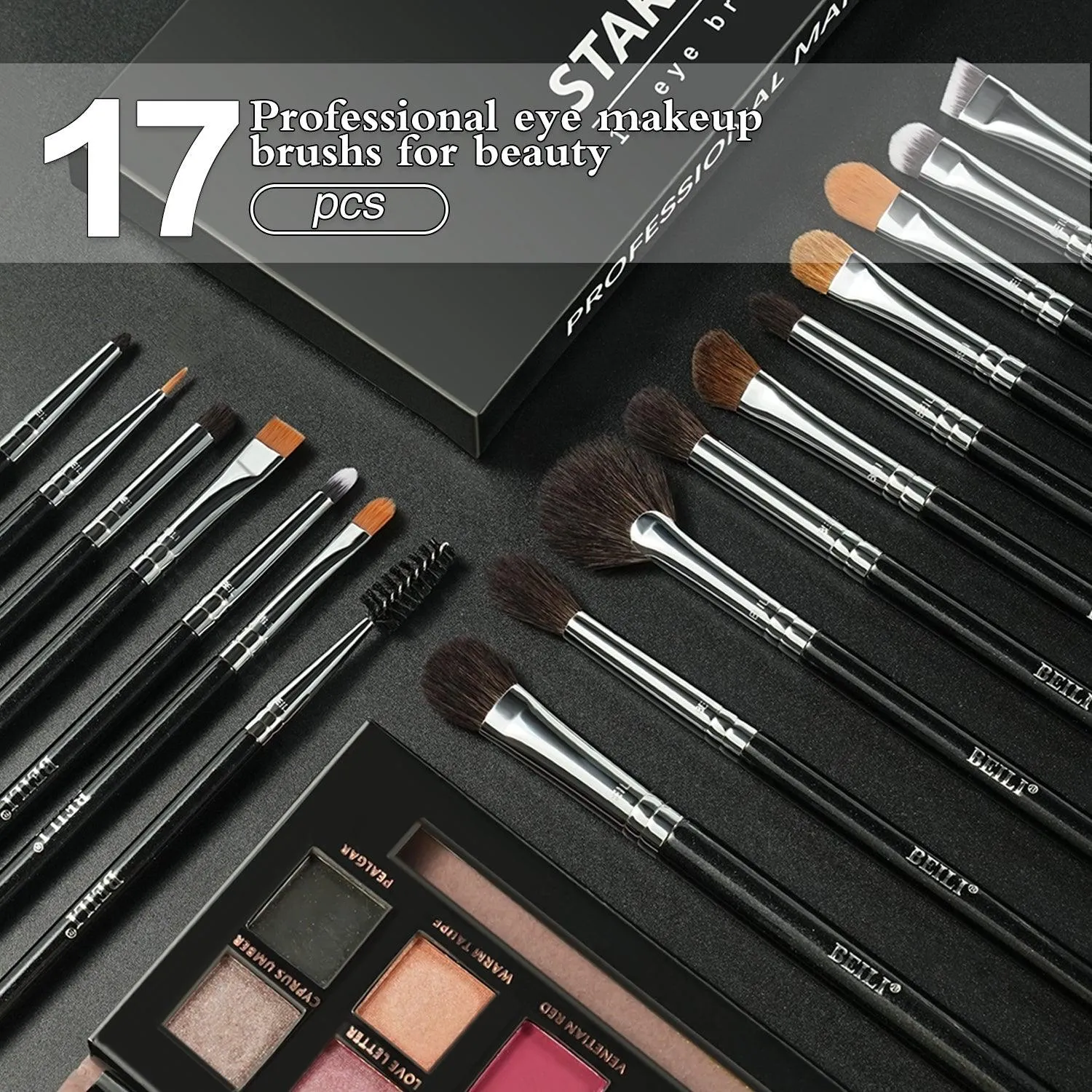 BEILI 17Pcs Eye Makeup Brush Set Wool Premium Professionals NE17