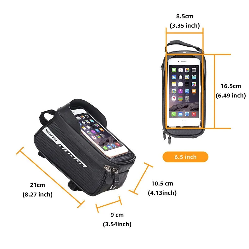 Bike Waterproof Phone Front Frame Bag Fit 6.5" Mountain Bike