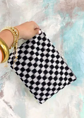 Black & White Check Knit Bag