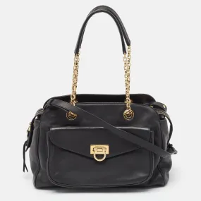 Black Leather Aline Smooth Shoulder Bag