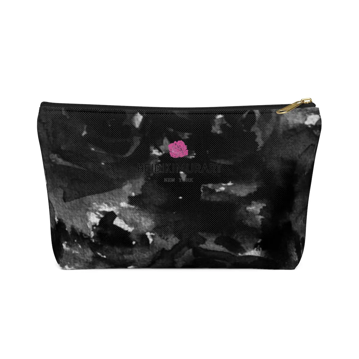 Black Rose Makeup Bag, Floral Print Accessory Pouch with T-bottom Cute Makeup Bag