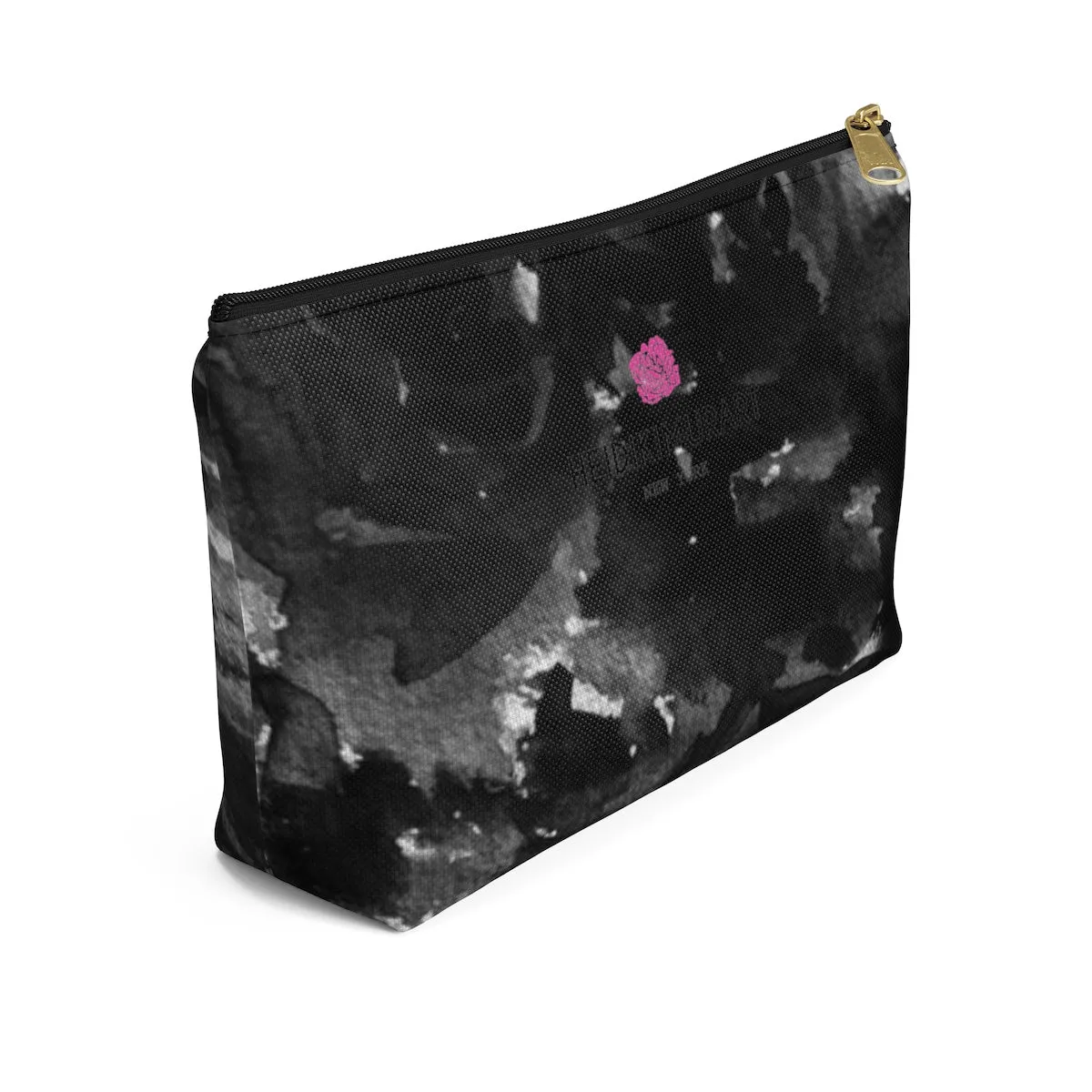 Black Rose Makeup Bag, Floral Print Accessory Pouch with T-bottom Cute Makeup Bag