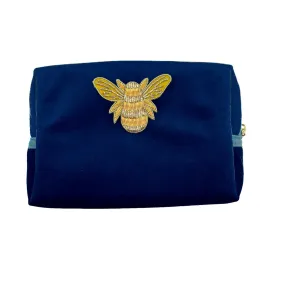 Blue Velvet Makeup Bag w/ Detachable Gold Bee Pin