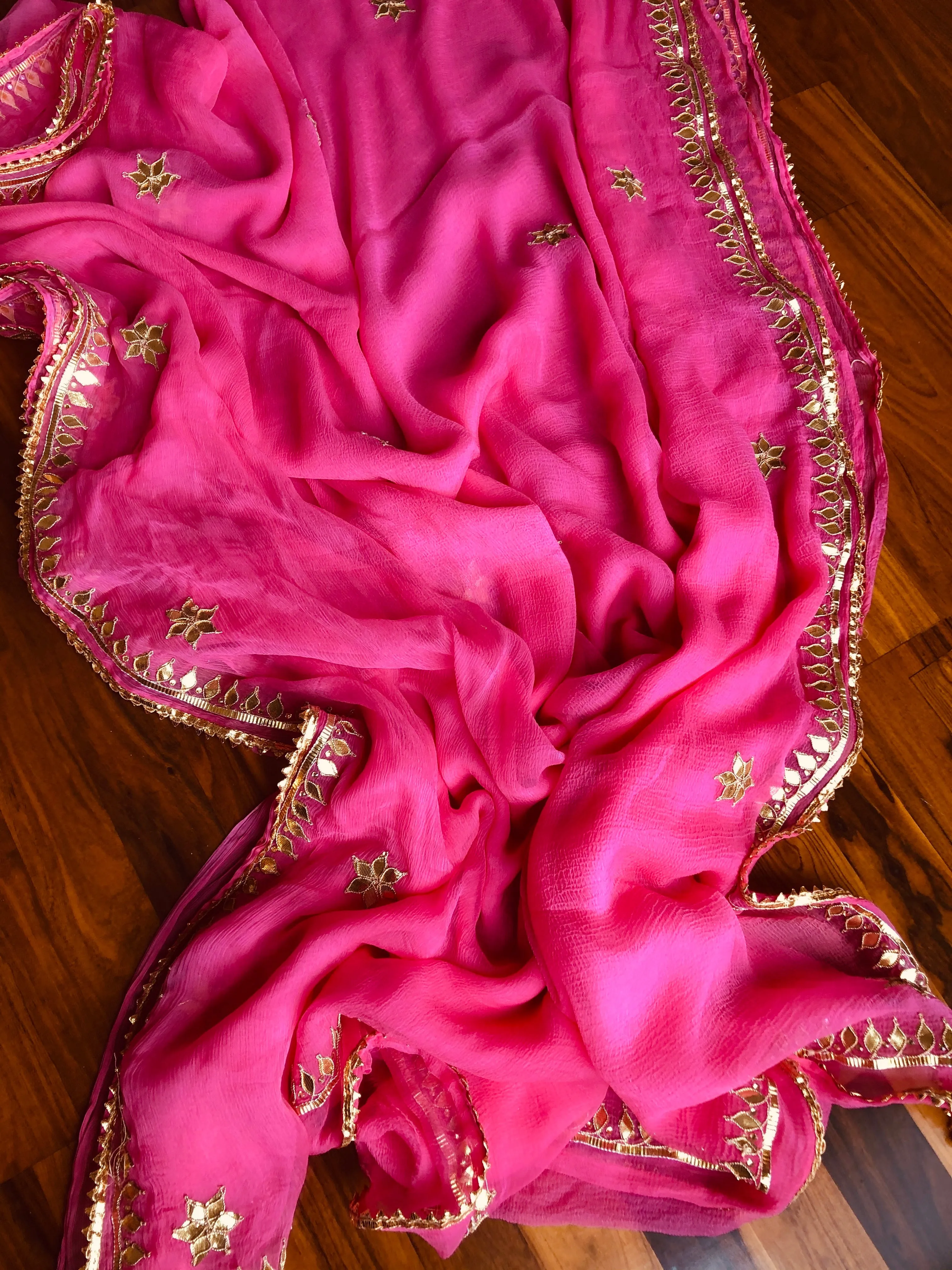 Bold Pink Gota work Chiffon Saree