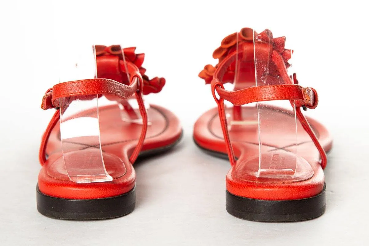 Bottega Veneta Red Leather Floral Sandals 35.5 Sale