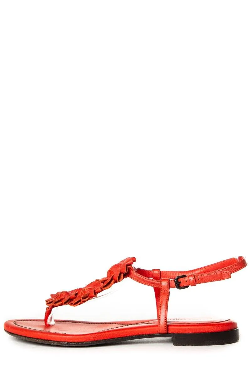 Bottega Veneta Red Leather Floral Sandals 35.5 Sale