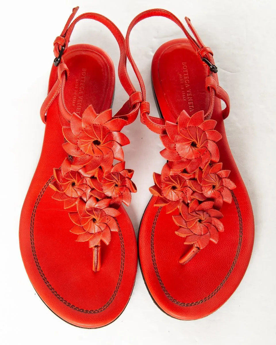 Bottega Veneta Red Leather Floral Sandals 35.5 Sale