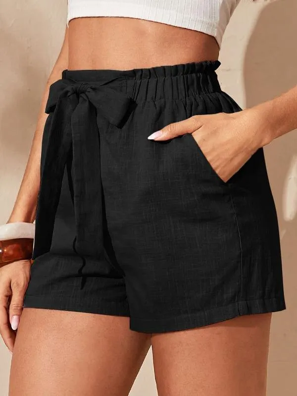 Bow Tie Waist Slant Pocket Shorts