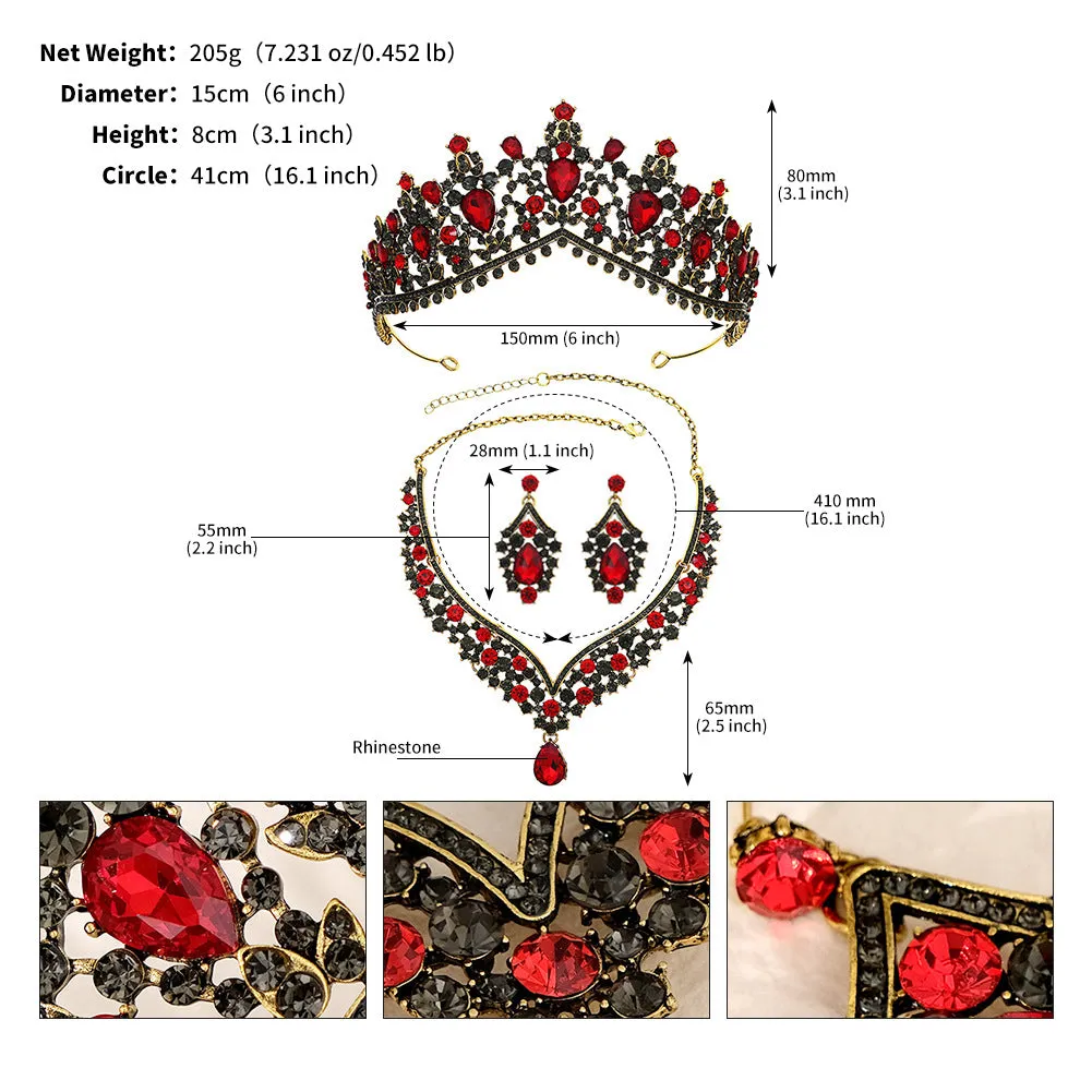 Bride crown earrings necklace three-piece wedding dress accessories noble luxury rhinestone crown set