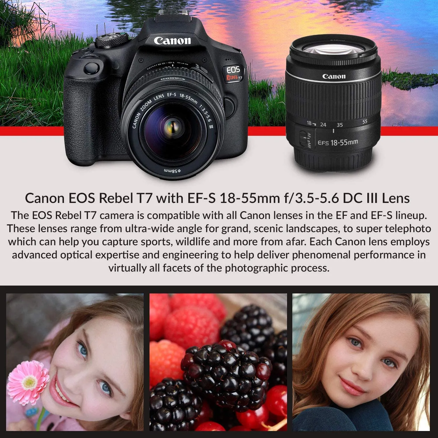 Canon EOS Rebel T7 DSLR Camera with 18-55mm Lens Starter Bundle    Includes: EOS Bag    Sandisk Ultra 64GB Card   Clean and Care Kit   More