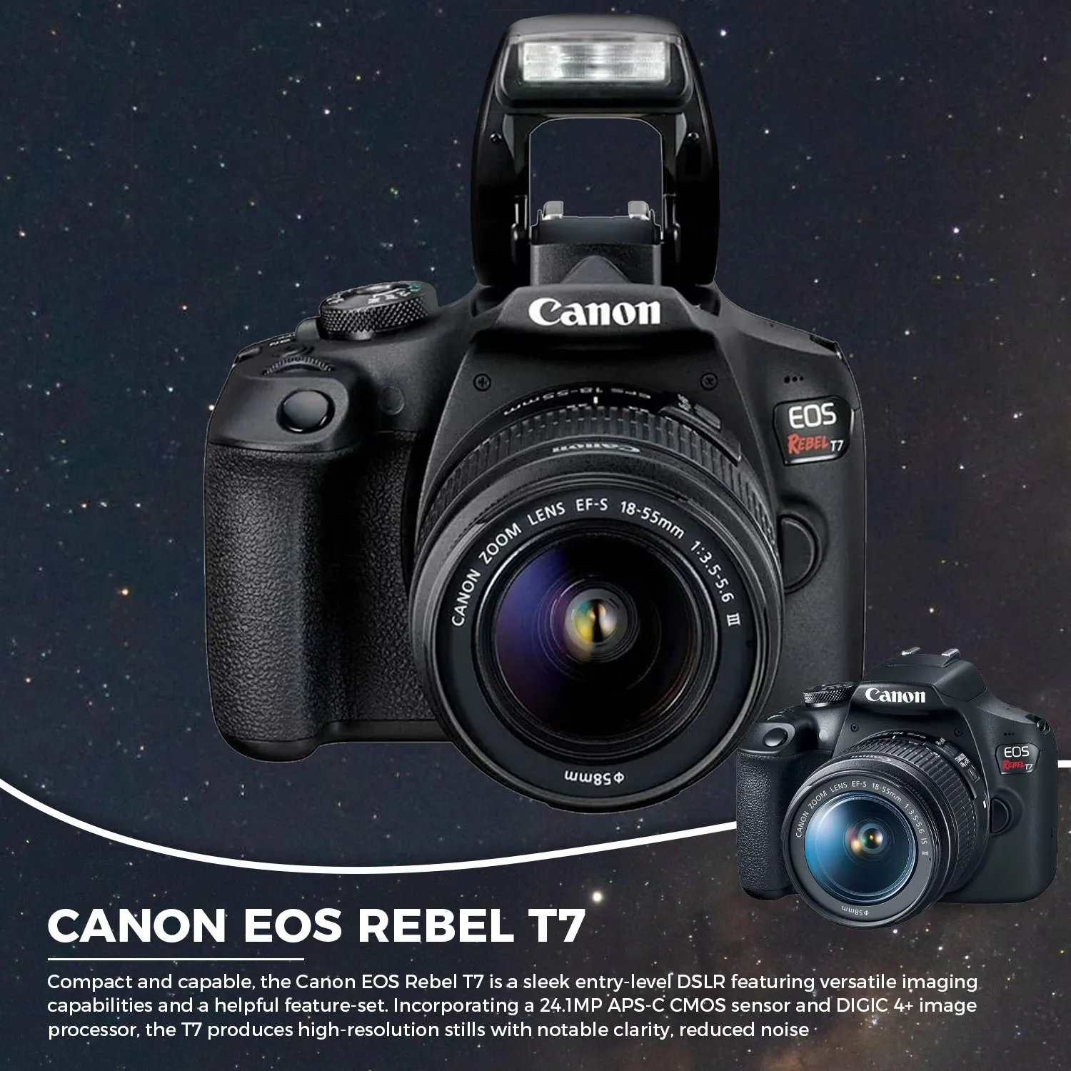 Canon EOS Rebel T7 DSLR Camera with 18-55mm Lens Starter Bundle    Includes: EOS Bag    Sandisk Ultra 64GB Card   Clean and Care Kit   More