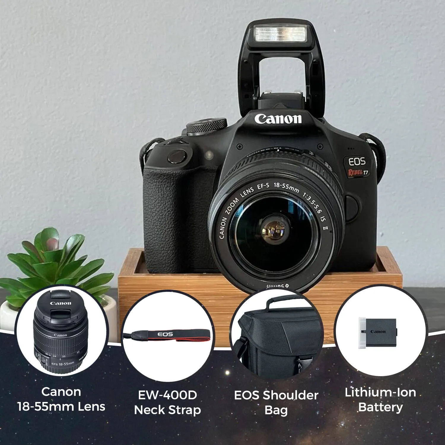 Canon EOS Rebel T7 DSLR Camera with 18-55mm Lens Starter Bundle    Includes: EOS Bag    Sandisk Ultra 64GB Card   Clean and Care Kit   More