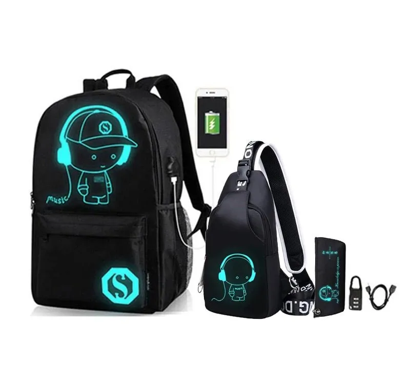 Cartoon-Inspired Luminous School Backpack – Stylish Daypack with USB Charging Port & Secure Lock for Boys and Girls (Under 15.6 inches)