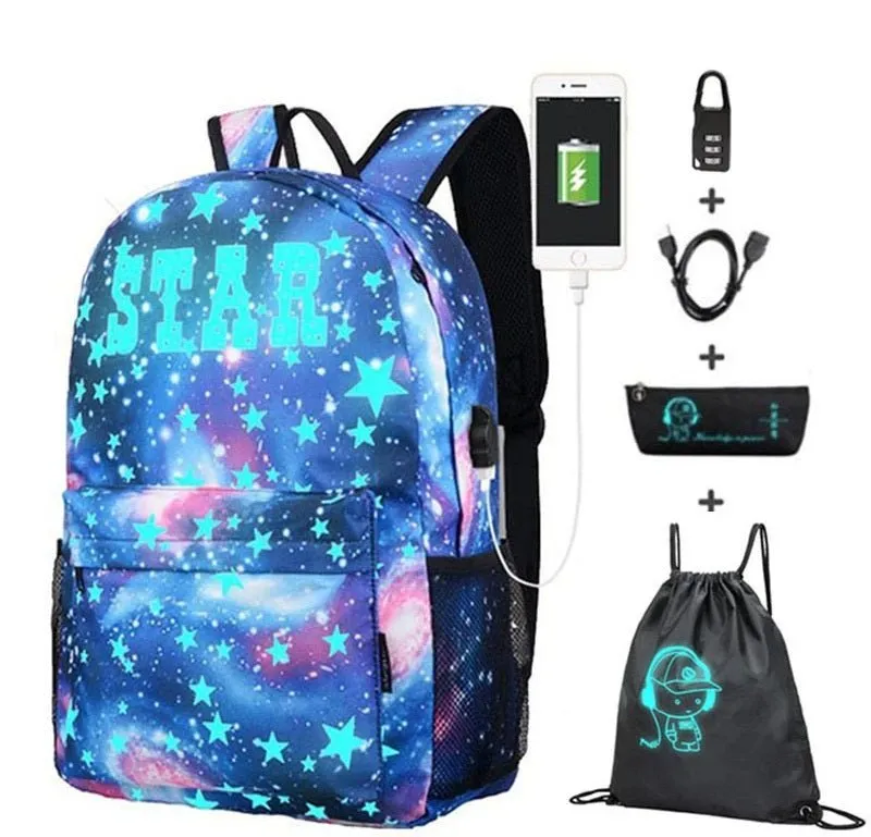 Cartoon-Inspired Luminous School Backpack – Stylish Daypack with USB Charging Port & Secure Lock for Boys and Girls (Under 15.6 inches)