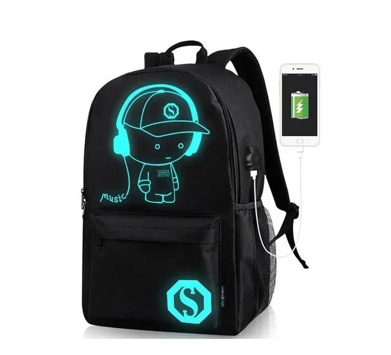 Cartoon-Inspired Luminous School Backpack – Stylish Daypack with USB Charging Port & Secure Lock for Boys and Girls (Under 15.6 inches)