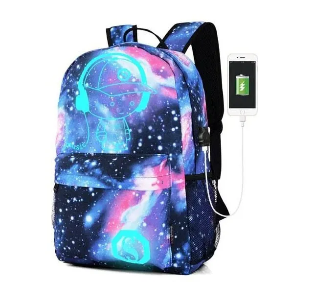 Cartoon-Inspired Luminous School Backpack – Stylish Daypack with USB Charging Port & Secure Lock for Boys and Girls (Under 15.6 inches)