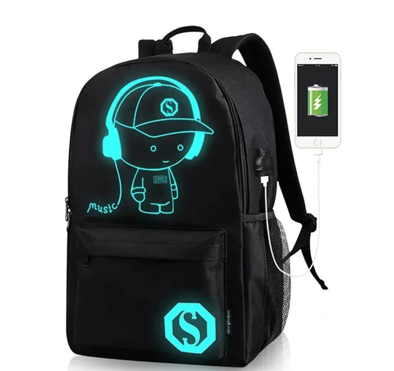 Cartoon-Inspired Luminous School Backpack – Stylish Daypack with USB Charging Port & Secure Lock for Boys and Girls (Under 15.6 inches)