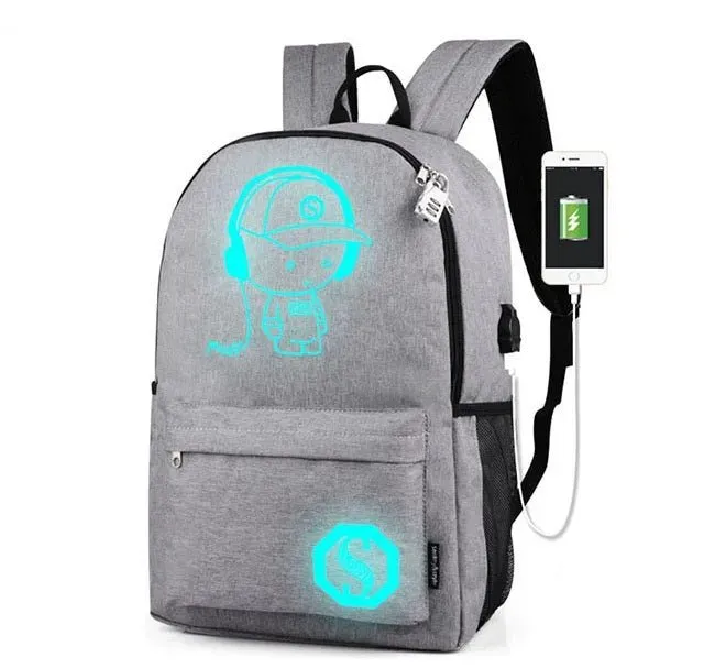 Cartoon-Inspired Luminous School Backpack – Stylish Daypack with USB Charging Port & Secure Lock for Boys and Girls (Under 15.6 inches)