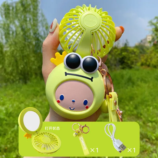 Cartoon USB Charging Fan Makeup Mirror