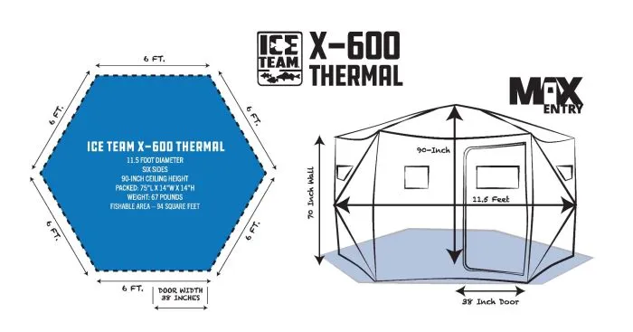 Clam X-600 Thermal - Ice Team 6 Sided Pop-up Hut