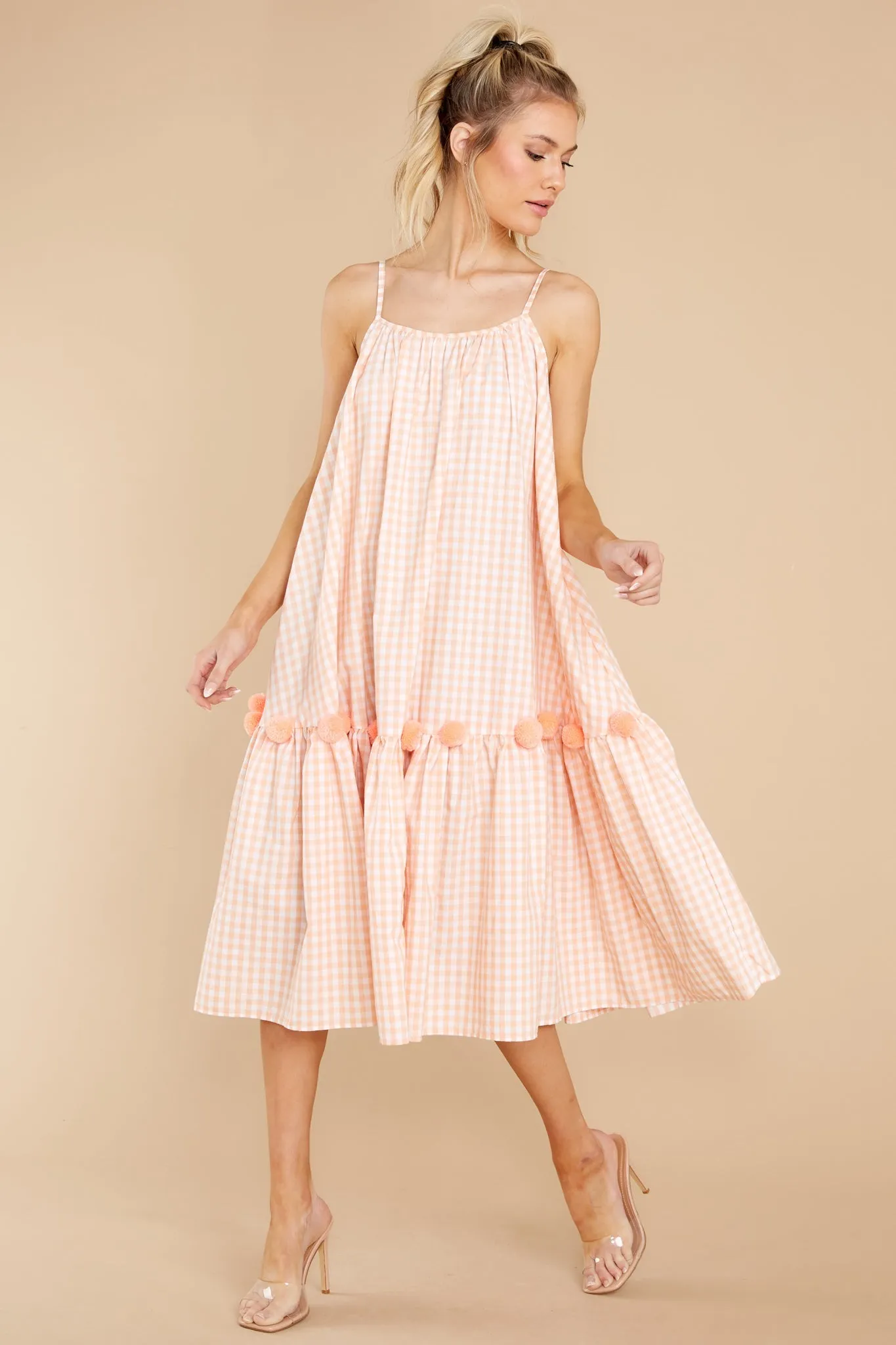 Clea Sherbet Orange Gingham Midi Dress