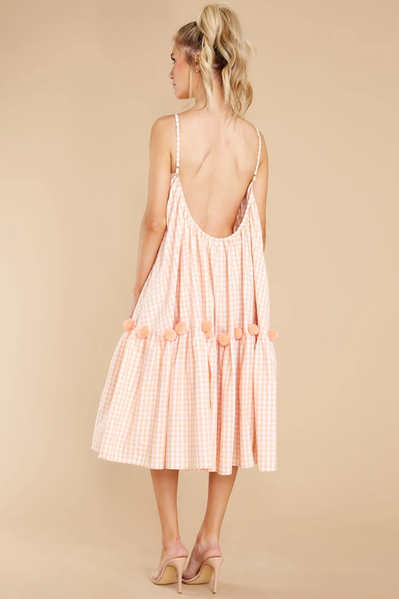 Clea Sherbet Orange Gingham Midi Dress