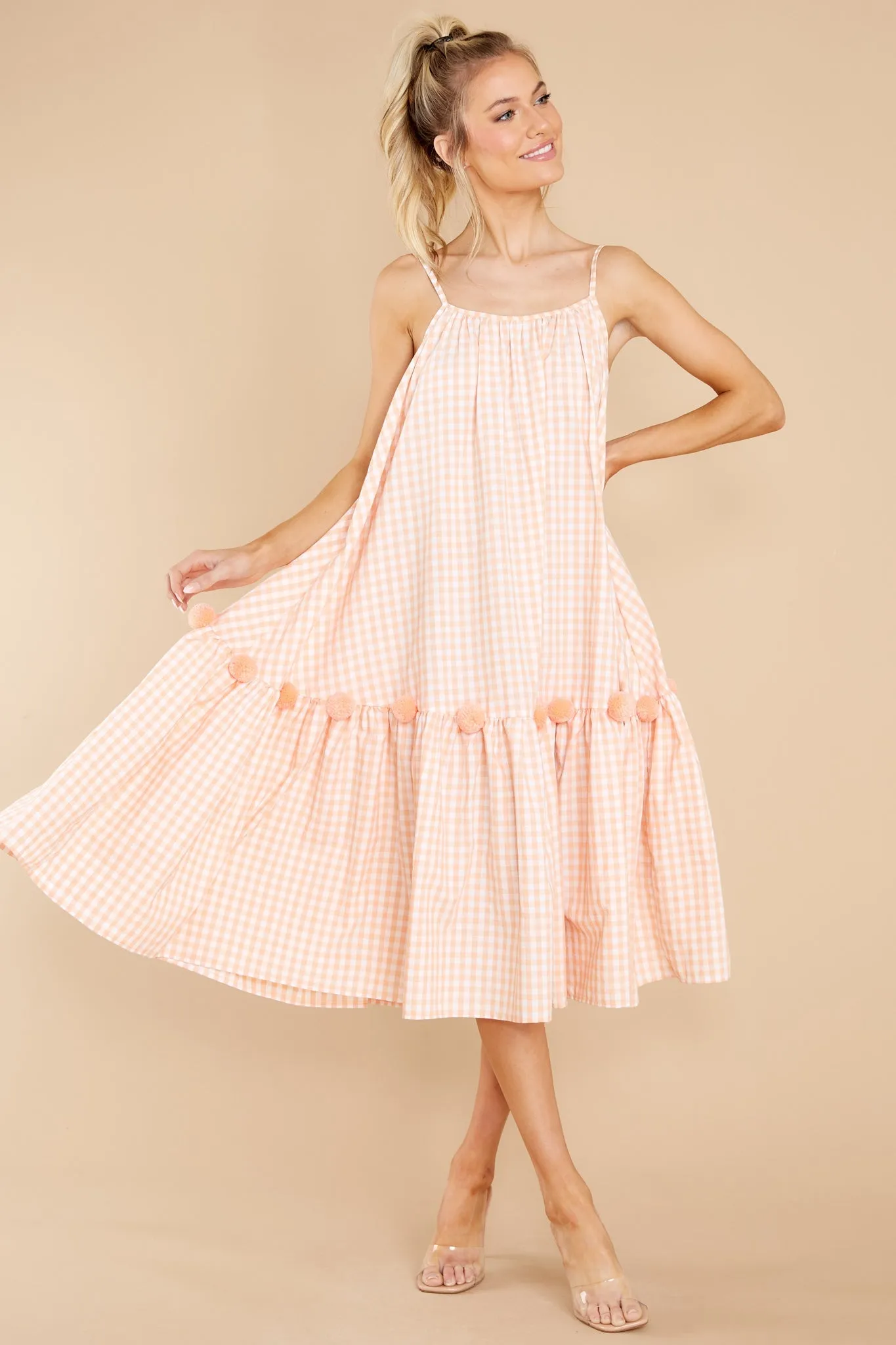 Clea Sherbet Orange Gingham Midi Dress