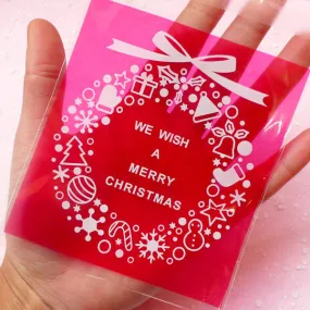 CLEARANCE Merry Christmas Gift Bags (20 pcs) Self Adhesive Resealable Plastic Bags Handmade Gift Kawaii Wrapping Bags Packaging (9.7cm x 11cm) GB038