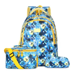 Combo: THE CLOWNFISH Fuel & Focus Printed 30 L School Backpack | Pencil Pouch & Lunch Bag | Light Blue