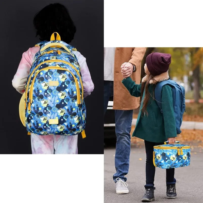 Combo: THE CLOWNFISH Fuel & Focus Printed 30 L School Backpack | Pencil Pouch & Lunch Bag | Light Blue